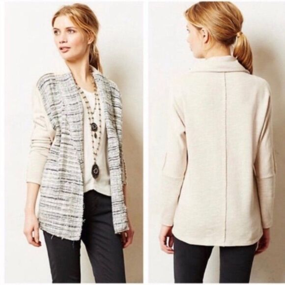 DOLAN Left Coast Open Front Tweed Drape Cardigan Sweater Heathered Raw Hem Fray - Picture 1 of 7